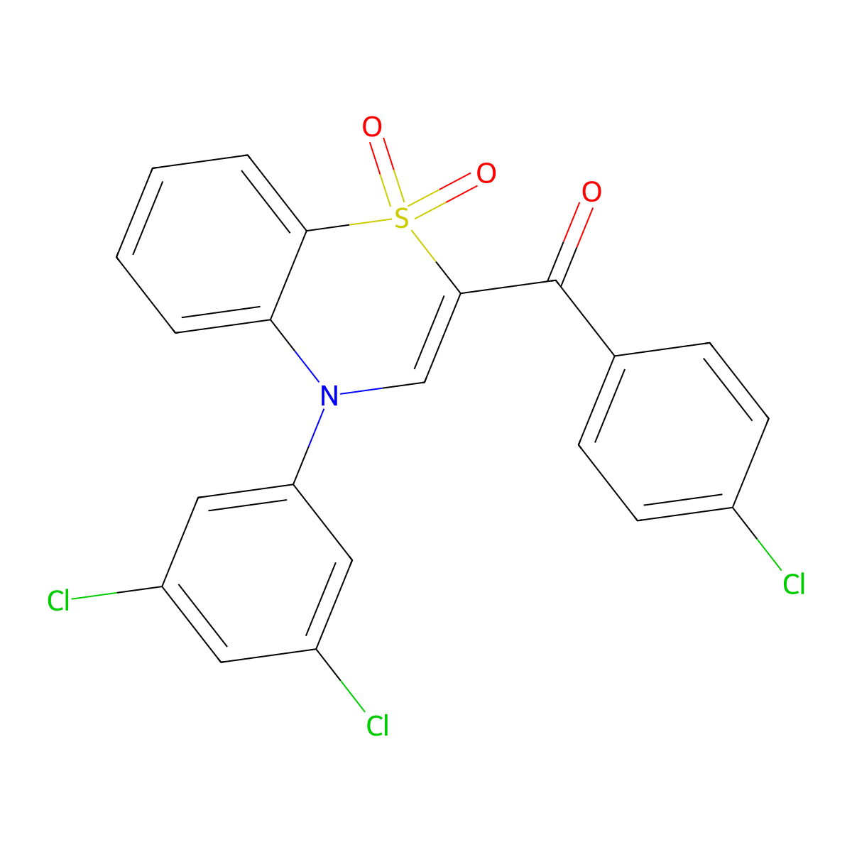(4-chlorophenyl)[4-(3,5-dichlorophenyl)-1,1-dioxido-4H-1,4-benzothiazin-2-yl]methanone molecular structure, CAS 1114654-01-1