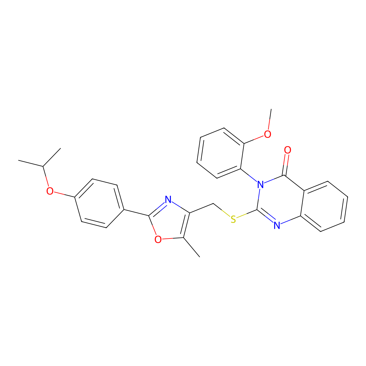 2-(((2-(4-isopropoxyphenyl)-5-methyloxazol-4-yl)methyl)thio)-3-(2-methoxyphenyl)quinazolin-4(3H)-one molecular structure, CAS 1114654-32-8