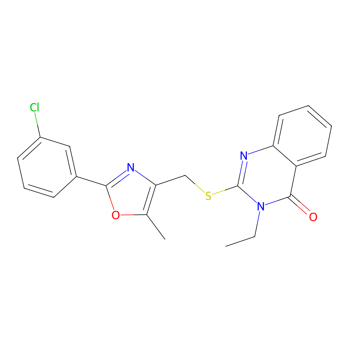 2-(((2-(3-chlorophenyl)-5-methyloxazol-4-yl)methyl)thio)-3-ethylquinazolin-4(3H)-one molecular structure, CAS 1114654-46-4
