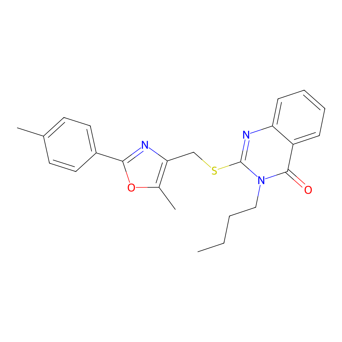 3-butyl-2-(((5-methyl-2-(p-tolyl)oxazol-4-yl)methyl)thio)quinazolin-4(3H)-one molecular structure, CAS 1114654-58-8