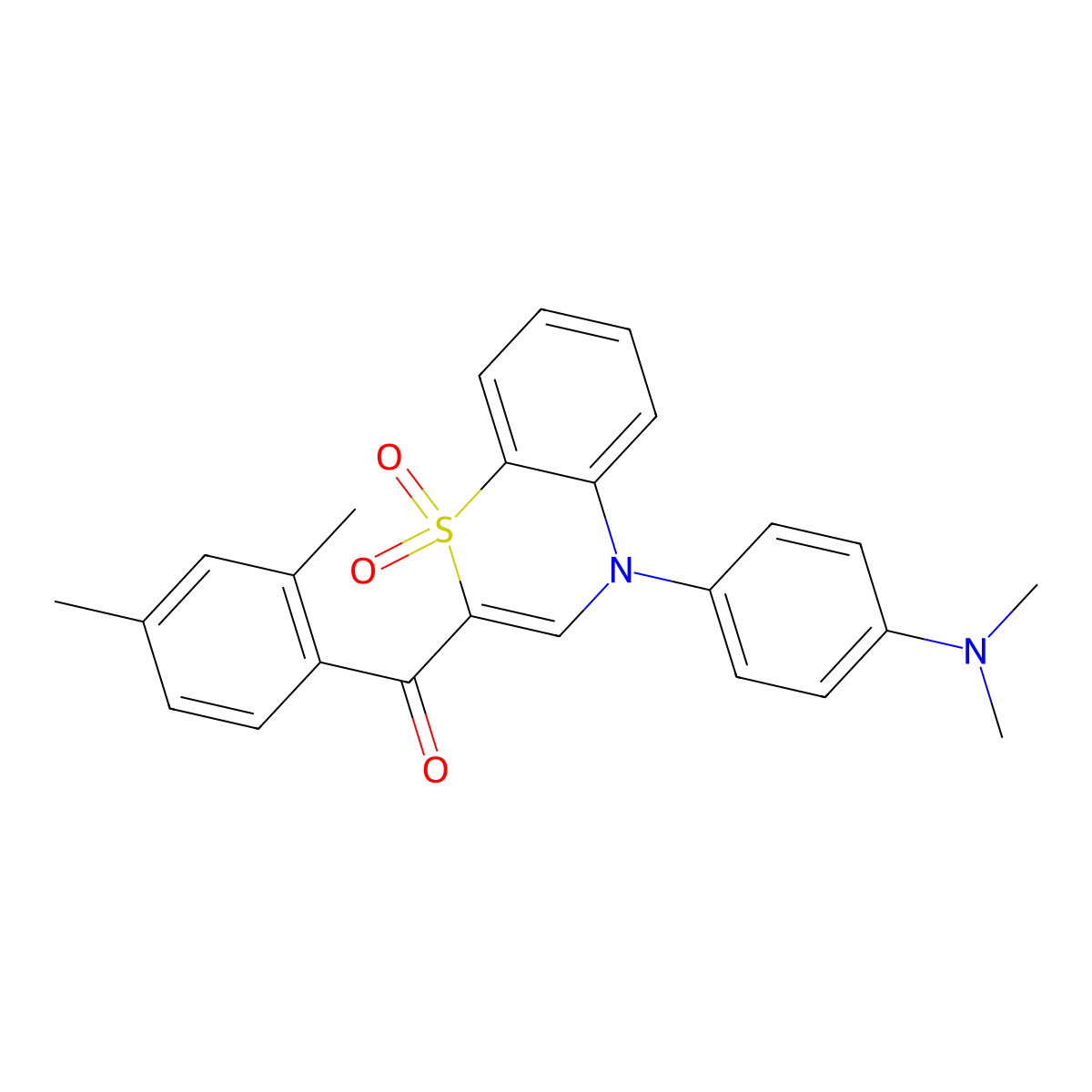 (4-(4-(dimethylamino)phenyl)-1,1-dioxido-4H-benzo[b][1,4]thiazin-2-yl)(2,4-dimethylphenyl)methanone molecular structure, CAS 1114654-71-5