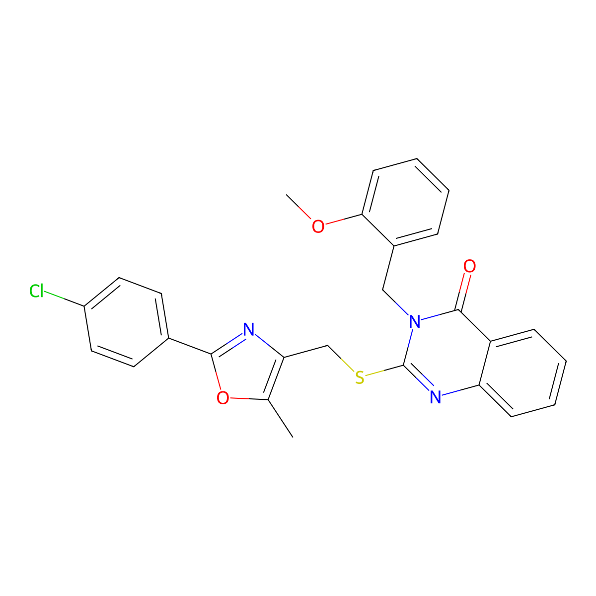 2-(((2-(4-chlorophenyl)-5-methyloxazol-4-yl)methyl)thio)-3-(2-methoxybenzyl)quinazolin-4(3H)-one molecular structure, CAS 1114654-85-1