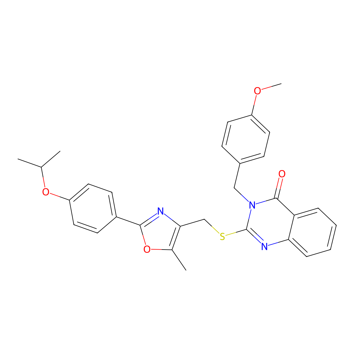 2-(((2-(4-isopropoxyphenyl)-5-methyloxazol-4-yl)methyl)thio)-3-(4-methoxybenzyl)quinazolin-4(3H)-one molecular structure, CAS 1114655-09-2