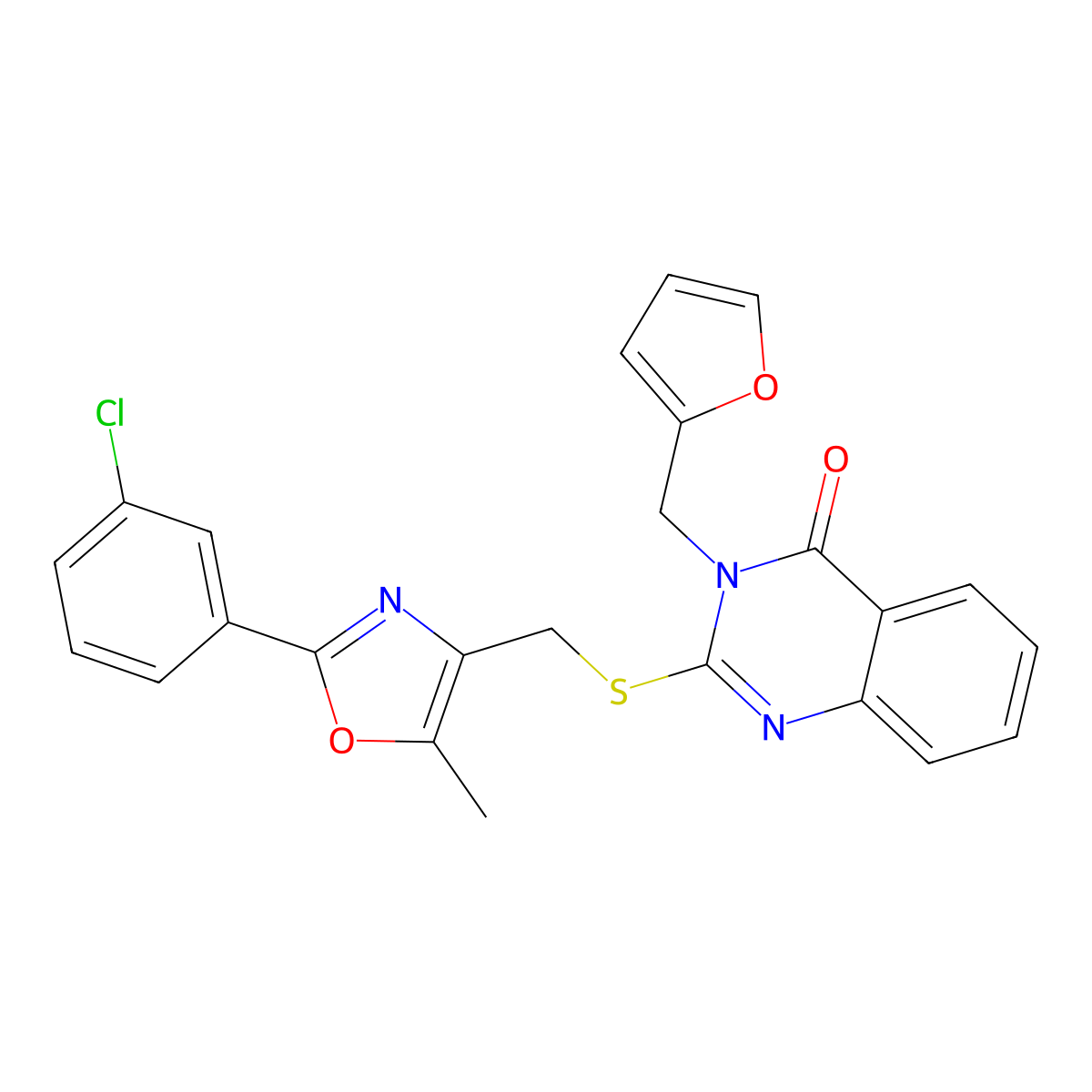 2-(((2-(3-chlorophenyl)-5-methyloxazol-4-yl)methyl)thio)-3-(furan-2-ylmethyl)quinazolin-4(3H)-one molecular structure, CAS 1114655-21-8
