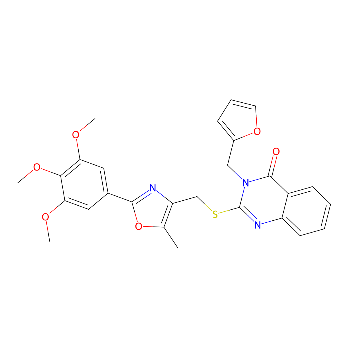 3-(furan-2-ylmethyl)-2-(((5-methyl-2-(3,4,5-trimethoxyphenyl)oxazol-4-yl)methyl)thio)quinazolin-4(3H)-one molecular structure, CAS 1114655-27-4