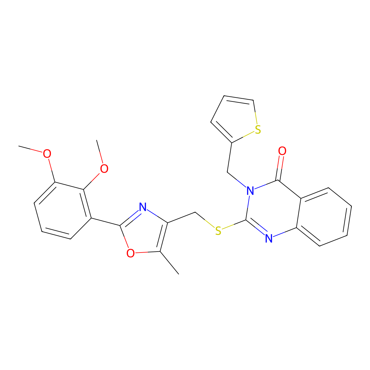 2-(((2-(2,3-dimethoxyphenyl)-5-methyloxazol-4-yl)methyl)thio)-3-(thiophen-2-ylmethyl)quinazolin-4(3H)-one molecular structure, CAS 1114655-33-2