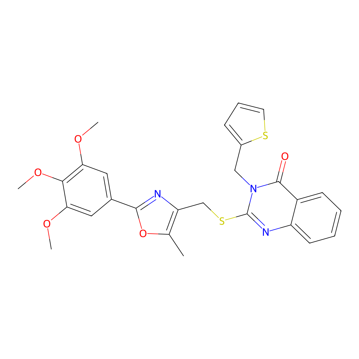 2-(((5-methyl-2-(3,4,5-trimethoxyphenyl)oxazol-4-yl)methyl)thio)-3-(thiophen-2-ylmethyl)quinazolin-4(3H)-one molecular structure, CAS 1114655-39-8