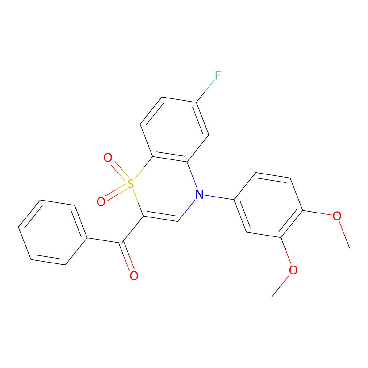 [4-(3,4-dimethoxyphenyl)-6-fluoro-1,1-dioxido-4H-1,4-benzothiazin-2-yl](phenyl)methanone molecular structure, CAS 1114655-62-7
