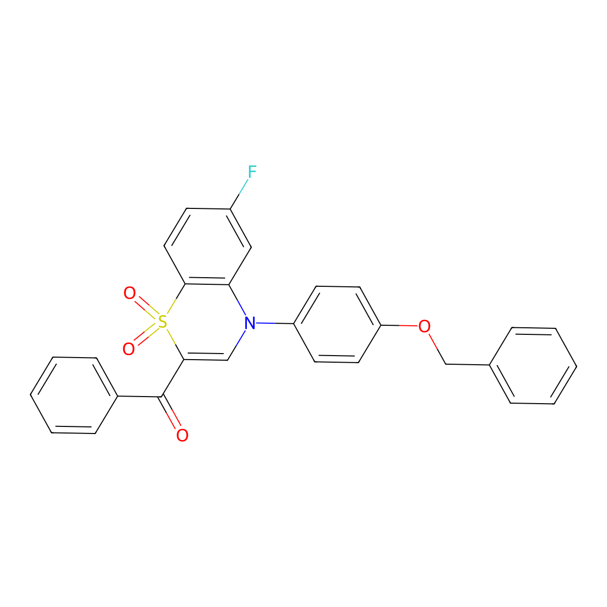 {4-[4-(benzyloxy)phenyl]-6-fluoro-1,1-dioxido-4H-1,4-benzothiazin-2-yl}(phenyl)methanone molecular structure, CAS 1114655-69-4