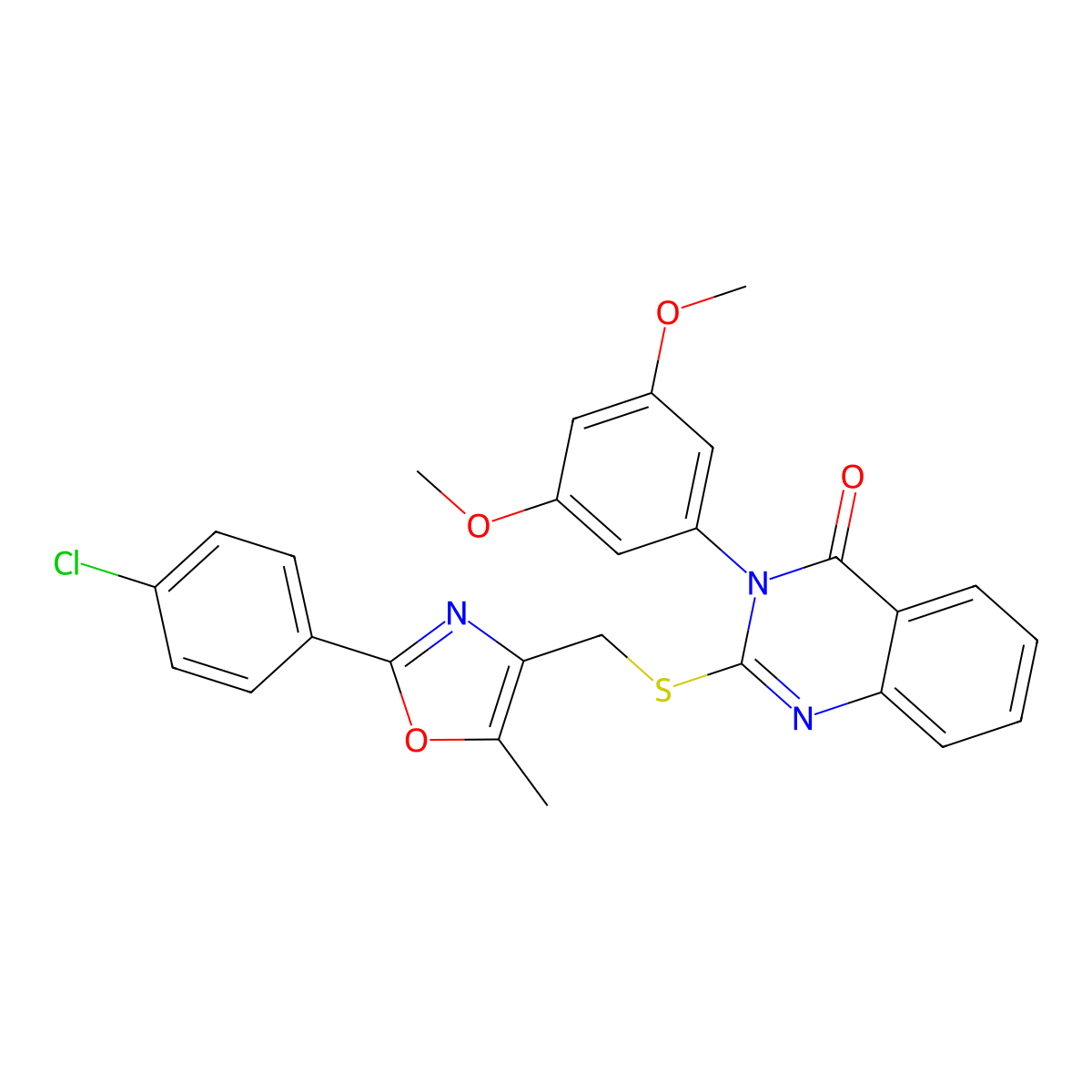 2-(((2-(4-chlorophenyl)-5-methyloxazol-4-yl)methyl)thio)-3-(3,5-dimethoxyphenyl)quinazolin-4(3H)-one molecular structure, CAS 1114655-93-4