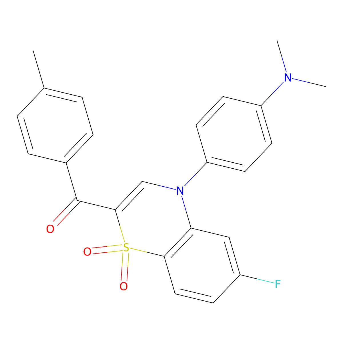 {4-[4-(dimethylamino)phenyl]-6-fluoro-1,1-dioxido-4H-1,4-benzothiazin-2-yl}(4-methylphenyl)methanone molecular structure, CAS 1114656-04-0