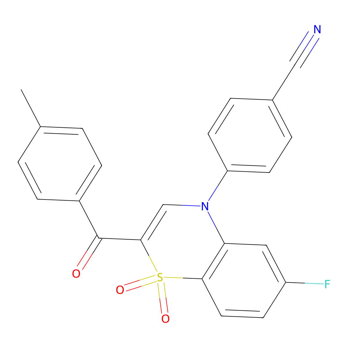 4-[6-fluoro-2-(4-methylbenzoyl)-1,1-dioxido-4H-1,4-benzothiazin-4-yl]benzonitrile molecular structure, CAS 1114656-12-0
