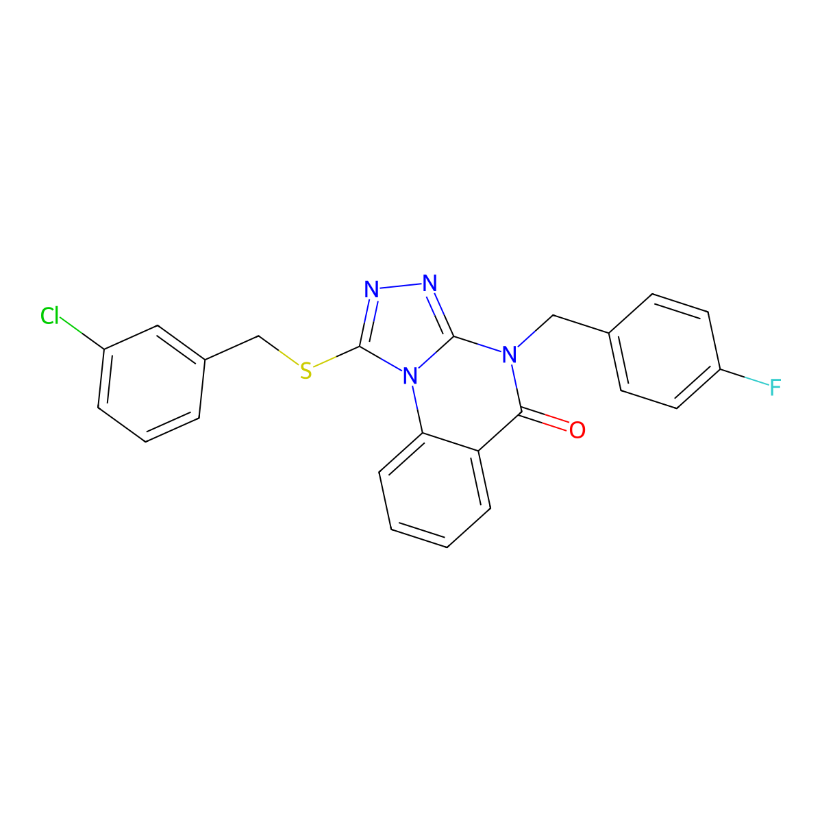 1-[(3-chlorobenzyl)thio]-4-(4-fluorobenzyl)[1,2,4]triazolo[4,3-a]quinazolin-5(4H)-one molecular structure, CAS 1114656-22-2