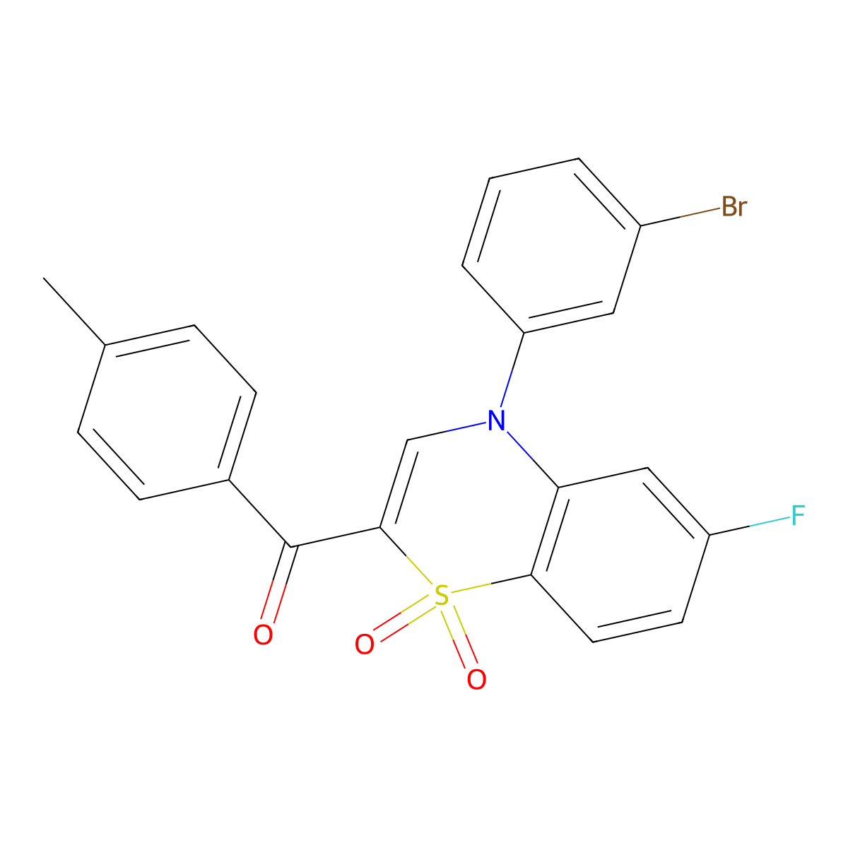 [4-(3-bromophenyl)-6-fluoro-1,1-dioxido-4H-1,4-benzothiazin-2-yl](4-methylphenyl)methanone molecular structure, CAS 1114656-28-8