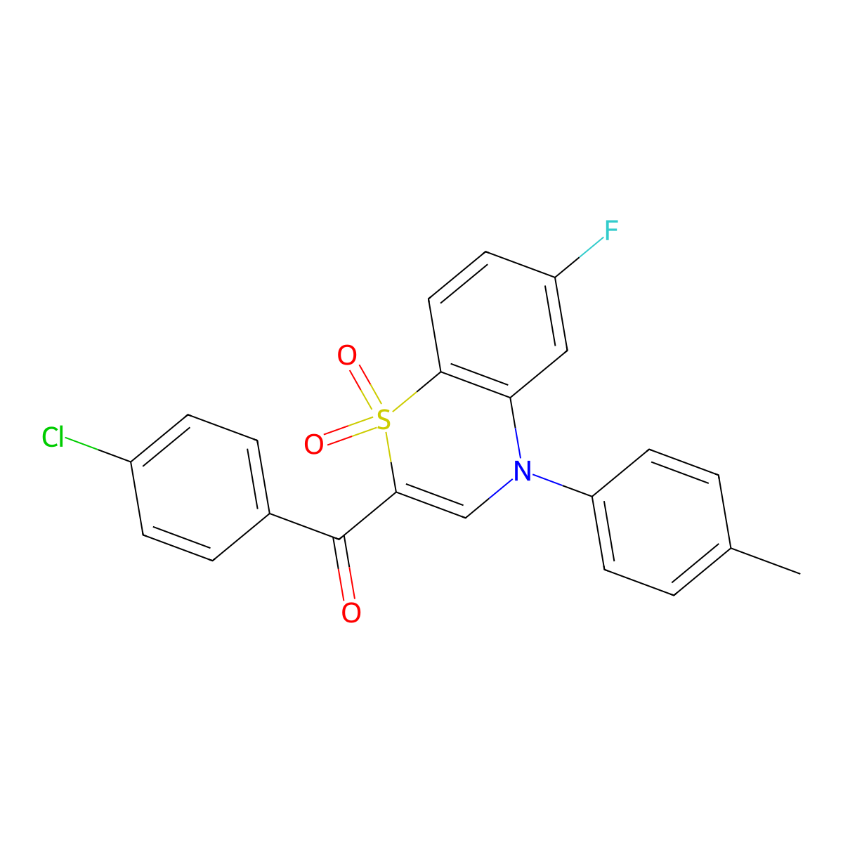 (4-chlorophenyl)[6-fluoro-4-(4-methylphenyl)-1,1-dioxido-4H-1,4-benzothiazin-2-yl]methanone molecular structure, CAS 1114656-76-6