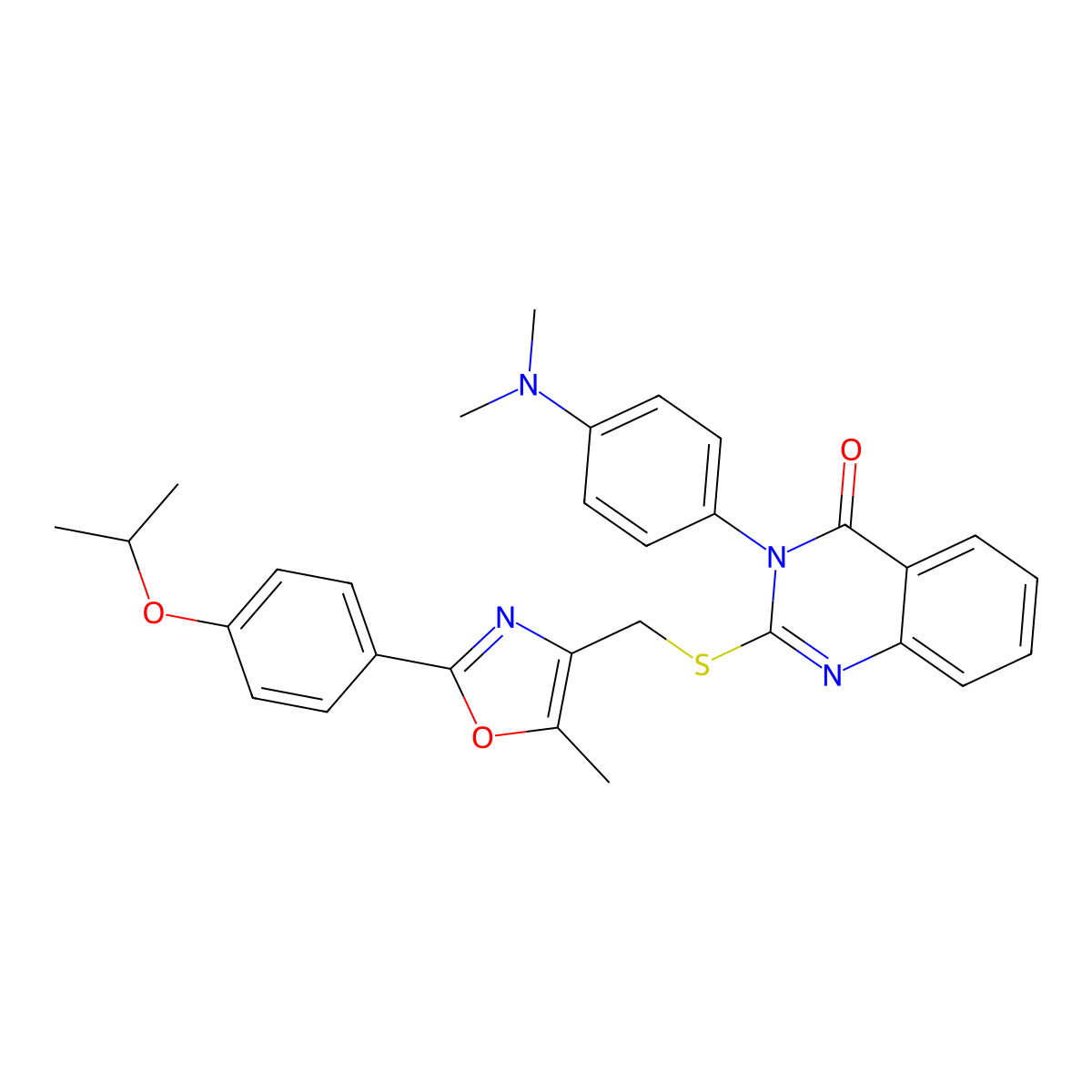 3-(4-(dimethylamino)phenyl)-2-(((2-(4-isopropoxyphenyl)-5-methyloxazol-4-yl)methyl)thio)quinazolin-4(3H)-one molecular structure, CAS 1114656-79-9