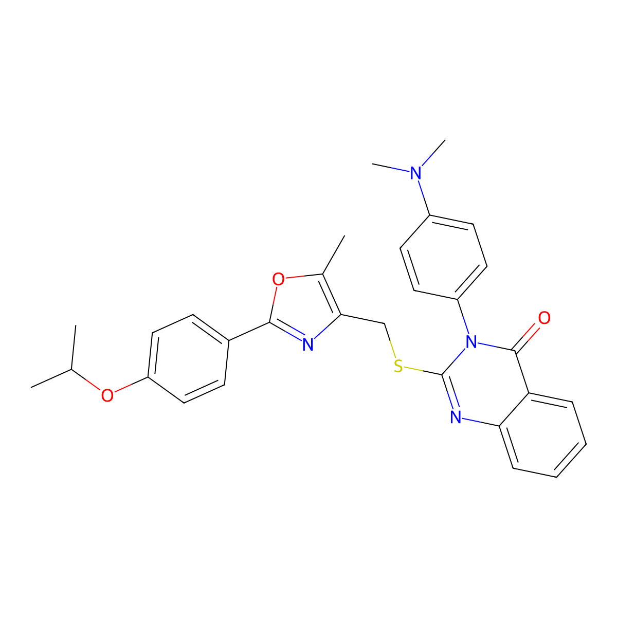3-(4-(dimethylamino)phenyl)-2-(((2-(4-isopropoxyphenyl)-5-methyloxazol-4-yl)methyl)thio)quinazolin-4(3H)-one molecular structure, CAS 1114656-79-9
