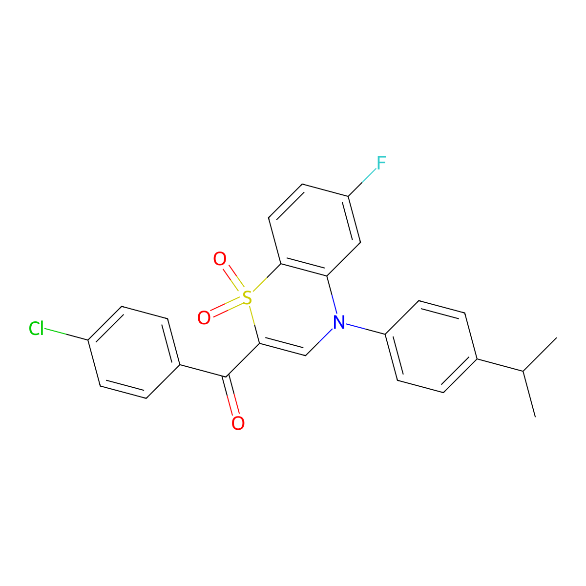(4-chlorophenyl)[6-fluoro-4-(4-isopropylphenyl)-1,1-dioxido-4H-1,4-benzothiazin-2-yl]methanone molecular structure, CAS 1114656-84-6
