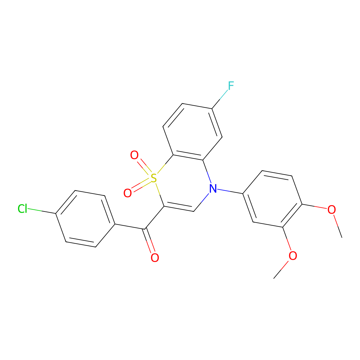 (4-chlorophenyl)[4-(3,4-dimethoxyphenyl)-6-fluoro-1,1-dioxido-4H-1,4-benzothiazin-2-yl]methanone molecular structure, CAS 1114656-92-6