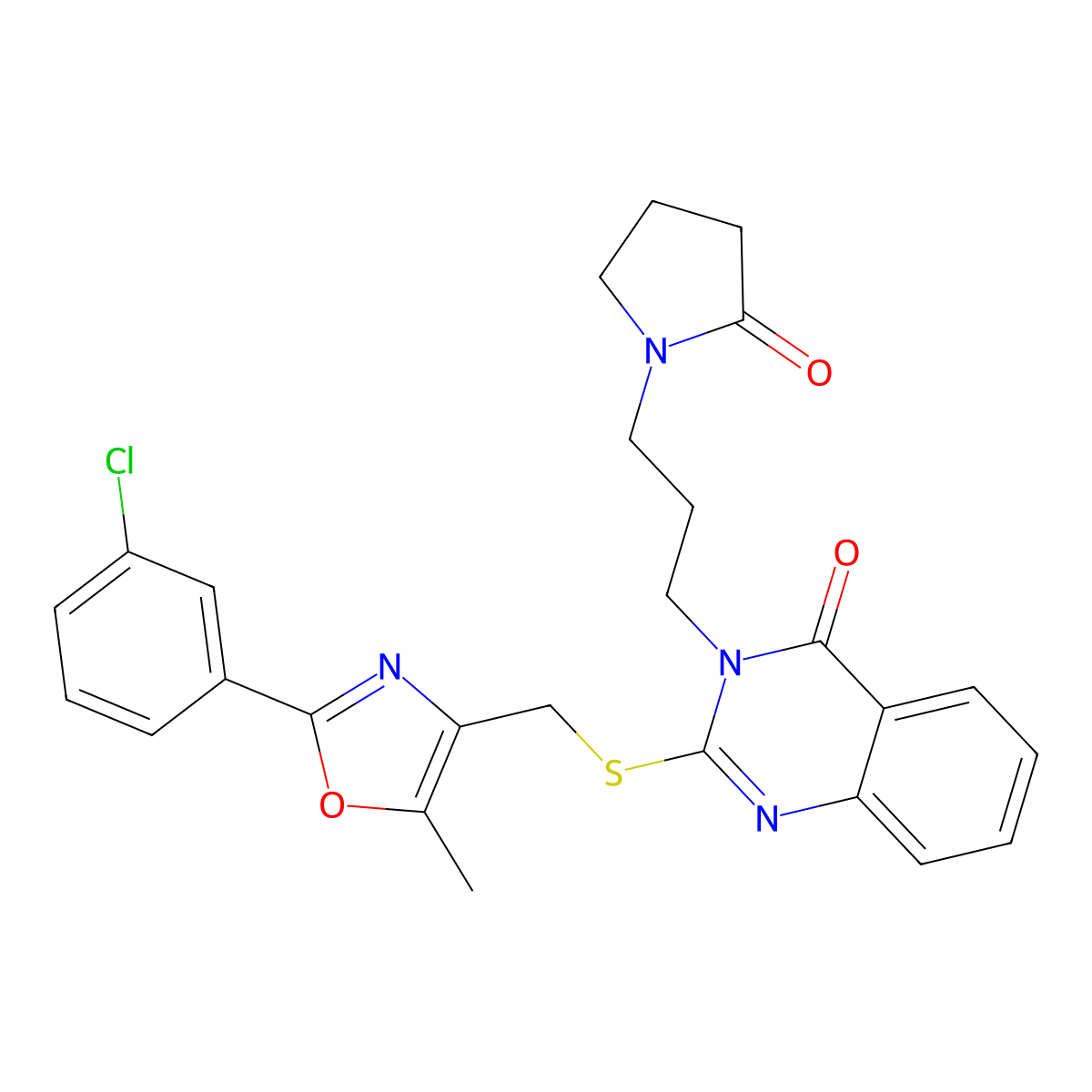 2-(((2-(3-chlorophenyl)-5-methyloxazol-4-yl)methyl)thio)-3-(3-(2-oxopyrrolidin-1-yl)propyl)quinazolin-4(3H)-one molecular structure, CAS 1114656-95-9