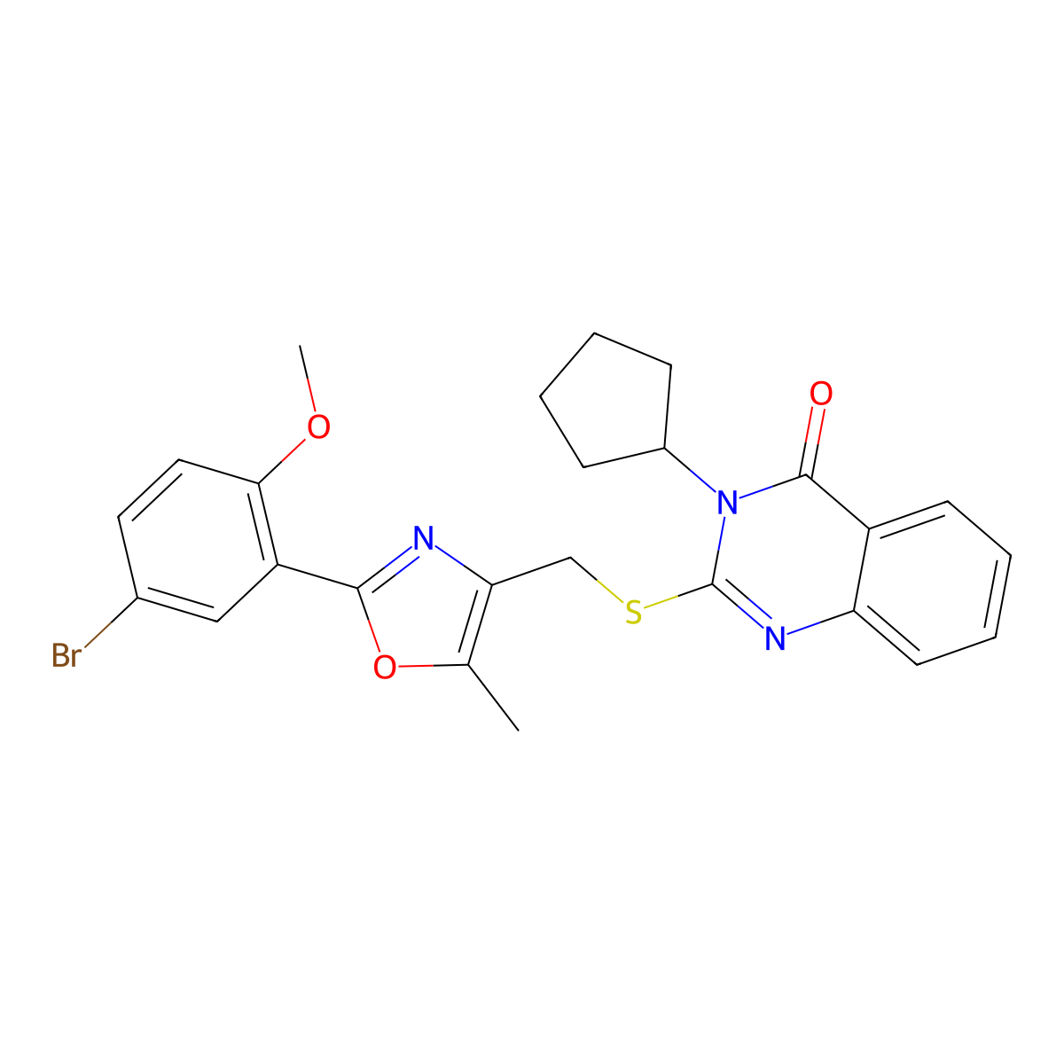 2-(((2-(5-bromo-2-methoxyphenyl)-5-methyloxazol-4-yl)methyl)thio)-3-cyclopentylquinazolin-4(3H)-one molecular structure, CAS 1114657-11-2