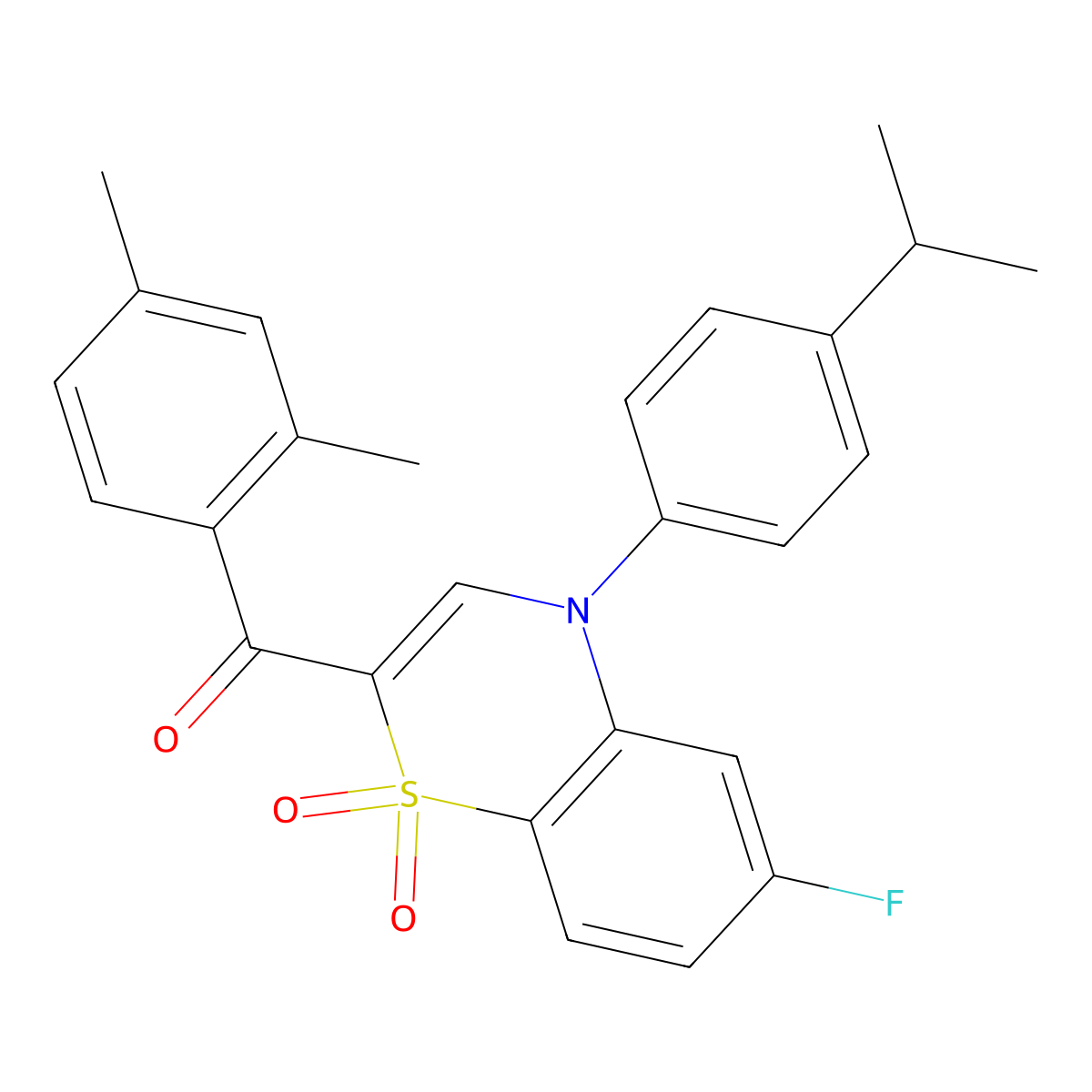 (2,4-dimethylphenyl)[6-fluoro-4-(4-isopropylphenyl)-1,1-dioxido-4H-1,4-benzothiazin-2-yl]methanone molecular structure, CAS 1114657-32-7