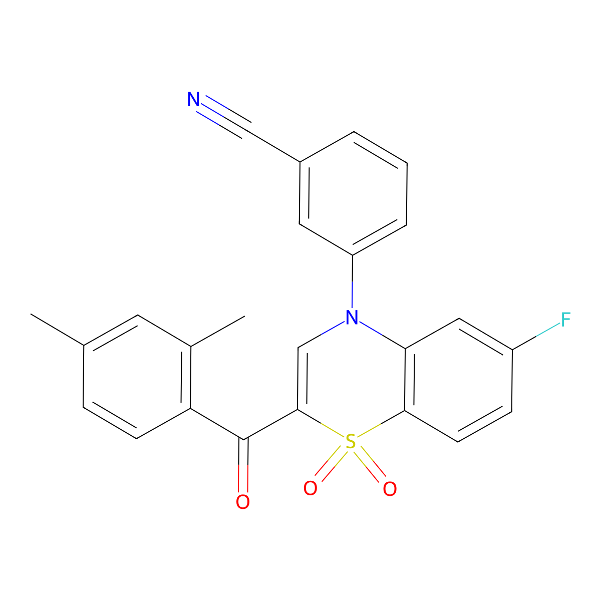 3-[2-(2,4-dimethylbenzoyl)-6-fluoro-1,1-dioxido-4H-1,4-benzothiazin-4-yl]benzonitrile molecular structure, CAS 1114657-56-5