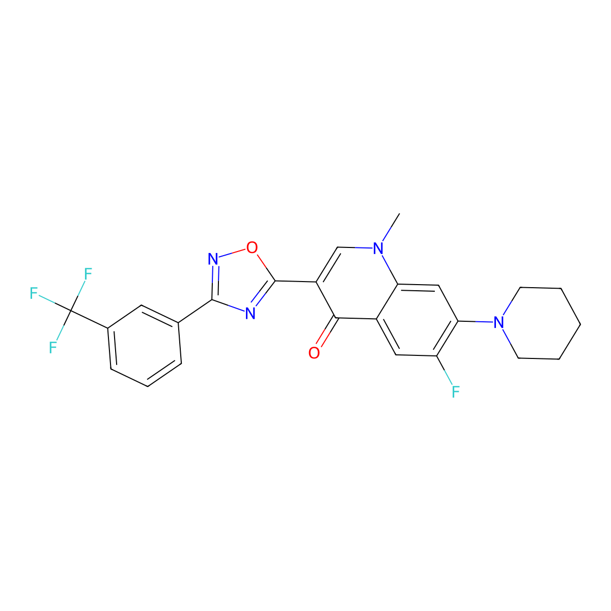 6-Fluoro-1-methyl-7-(piperidin-1-yl)-3-{3-[3-(trifluoromethyl)phenyl]-1,2,4-oxadiazol-5-yl}-1,4-dihydroquinolin-4-one molecular structure, CAS 1114657-59-8