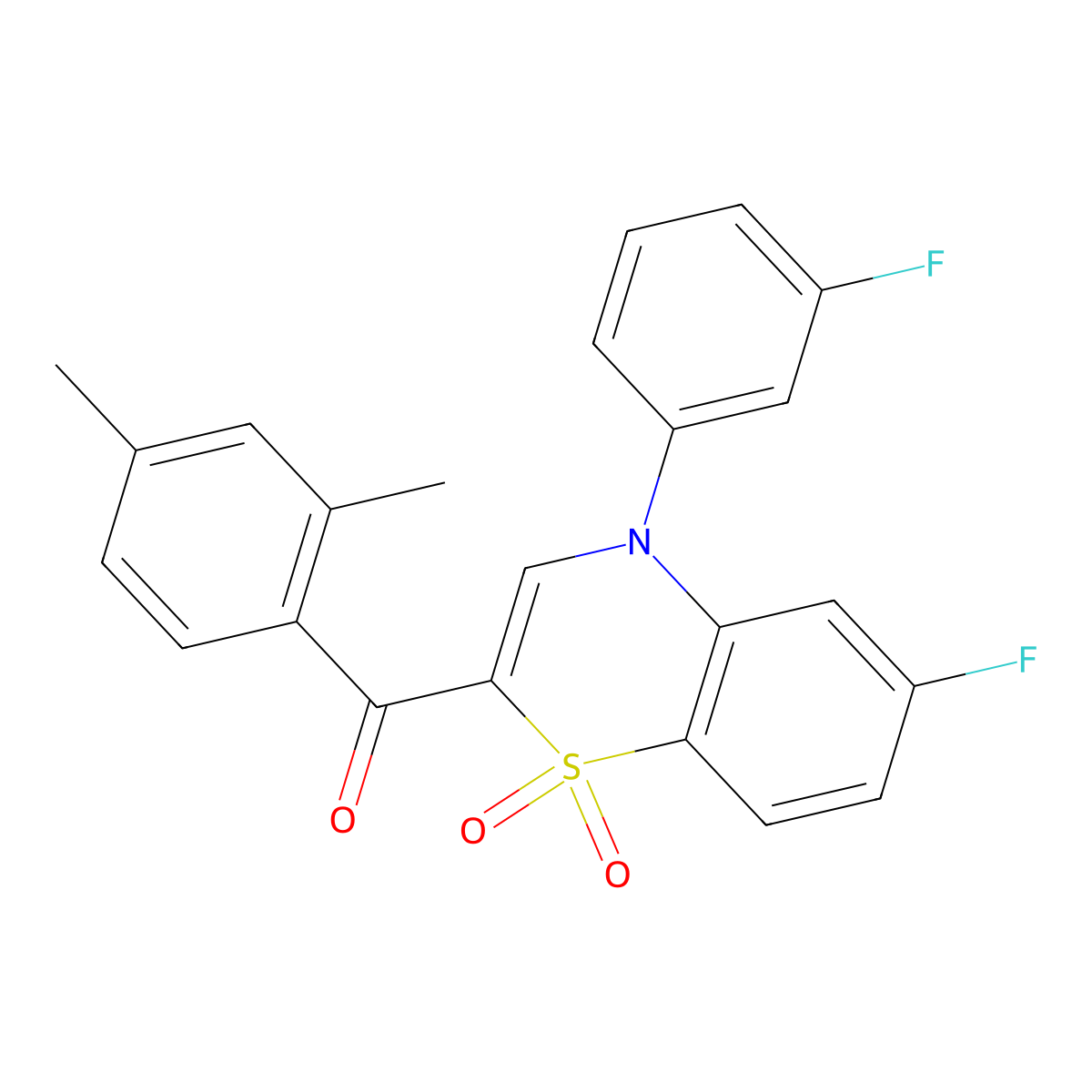(2,4-dimethylphenyl)(6-fluoro-4-(3-fluorophenyl)-1,1-dioxido-4H-benzo[b][1,4]thiazin-2-yl)methanone molecular structure, CAS 1114657-64-5
