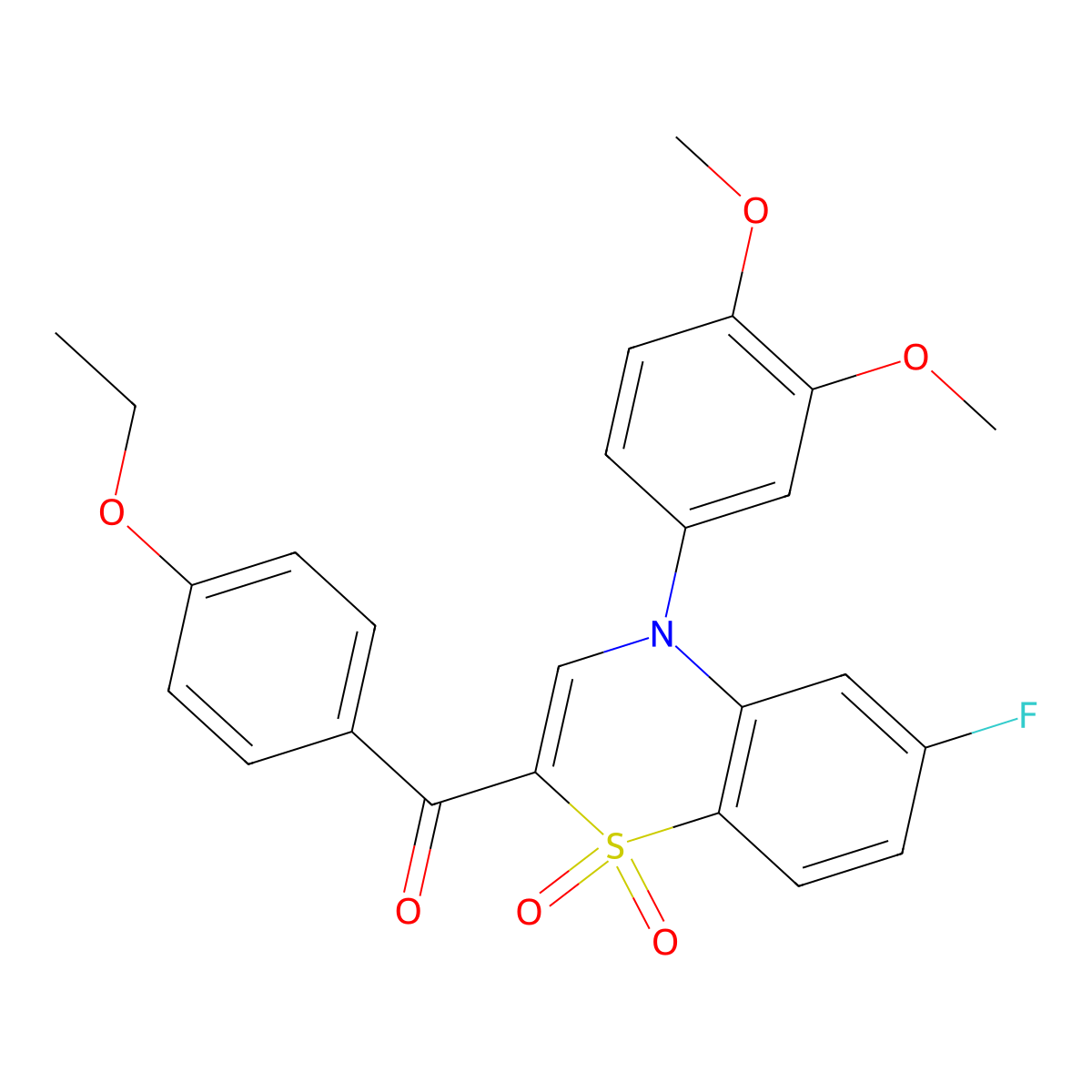 [4-(3,4-dimethoxyphenyl)-6-fluoro-1,1-dioxido-4H-1,4-benzothiazin-2-yl](4-ethoxyphenyl)methanone molecular structure, CAS 1114658-02-4
