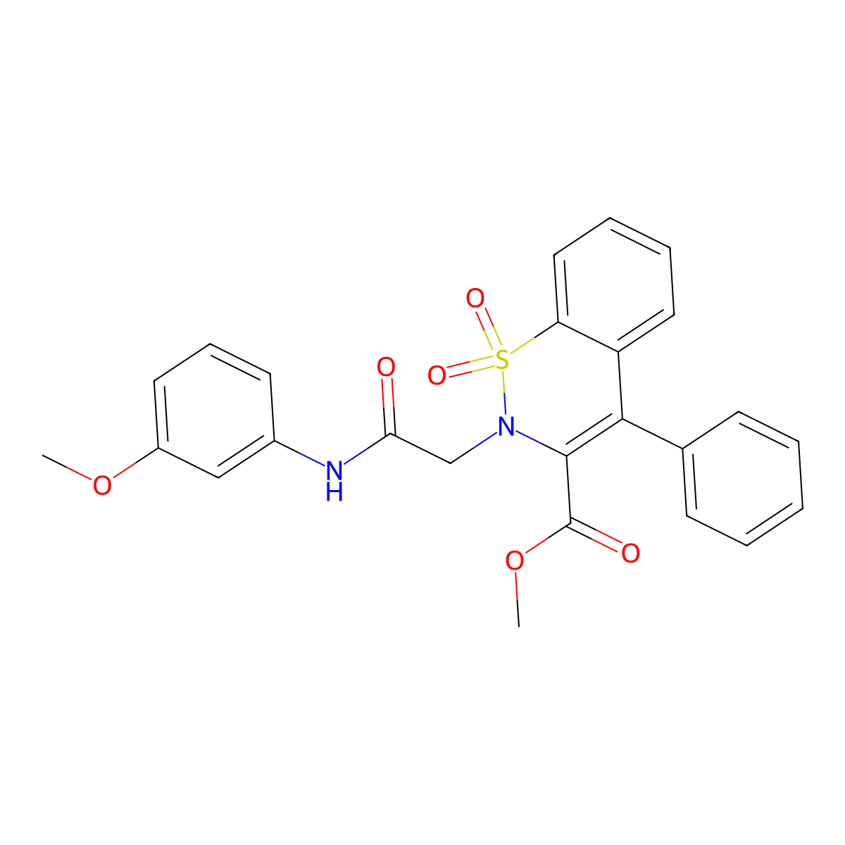 methyl 2-{2-[(3-methoxyphenyl)amino]-2-oxoethyl}-4-phenyl-2H-1,2-benzothiazine-3-carboxylate 1,1-dioxide molecular structure, CAS 1114658-05-7