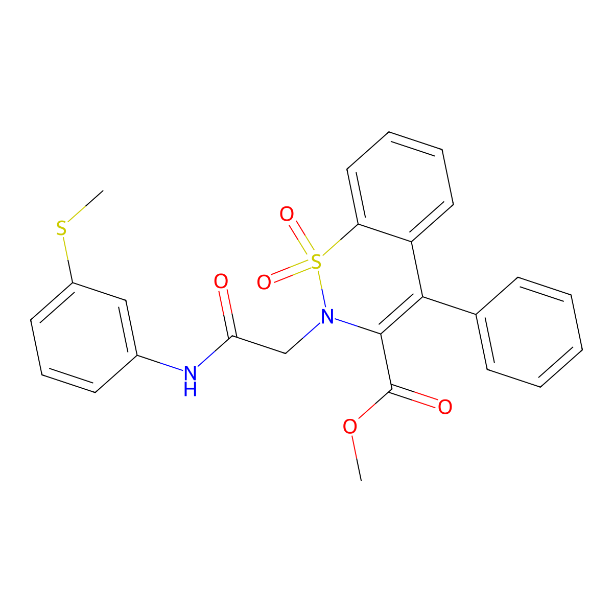 methyl 2-(2-((3-(methylthio)phenyl)amino)-2-oxoethyl)-4-phenyl-2H-benzo[e][1,2]thiazine-3-carboxylate 1,1-dioxide molecular structure, CAS 1114658-13-7