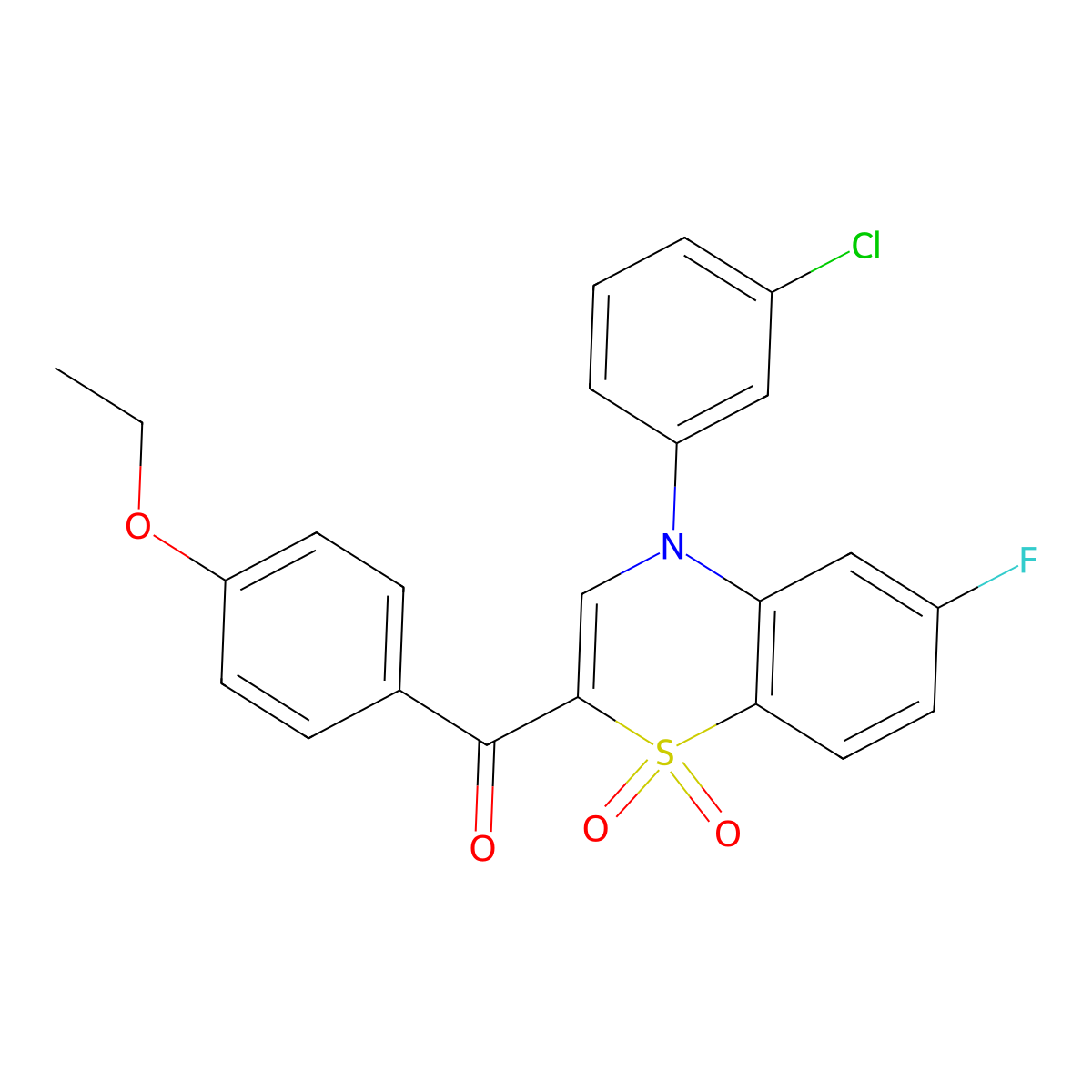 (4-(3-chlorophenyl)-6-fluoro-1,1-dioxido-4H-benzo[b][1,4]thiazin-2-yl)(4-ethoxyphenyl)methanone molecular structure, CAS 1114658-26-2