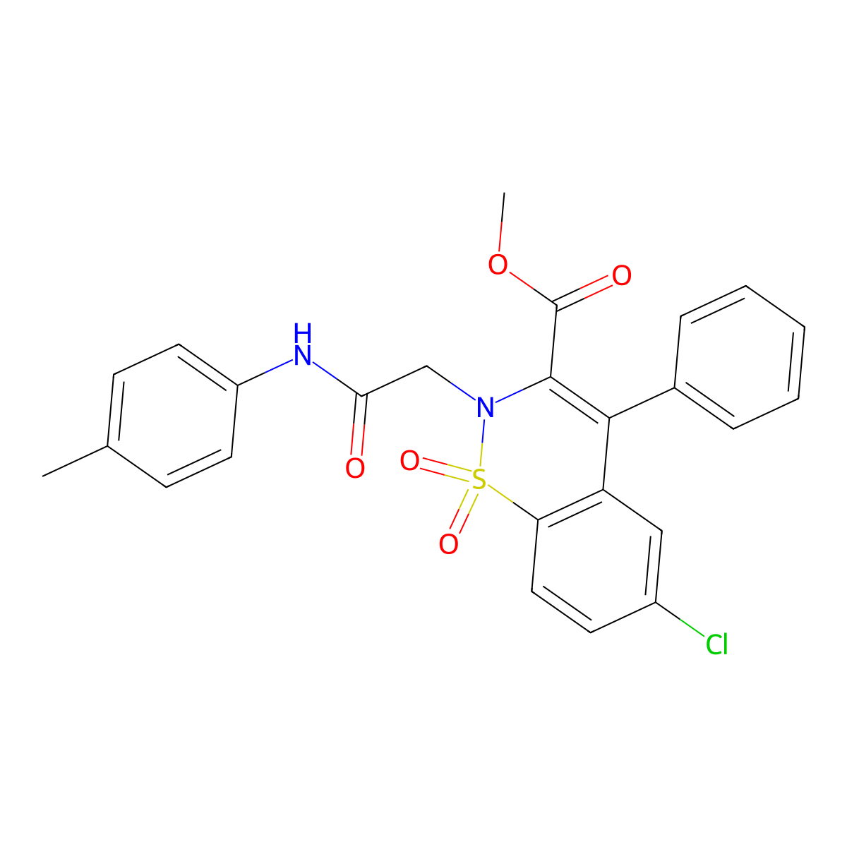 methyl 6-chloro-2-(2-oxo-2-(p-tolylamino)ethyl)-4-phenyl-2H-benzo[e][1,2]thiazine-3-carboxylate 1,1-dioxide molecular structure, CAS 1114658-37-5