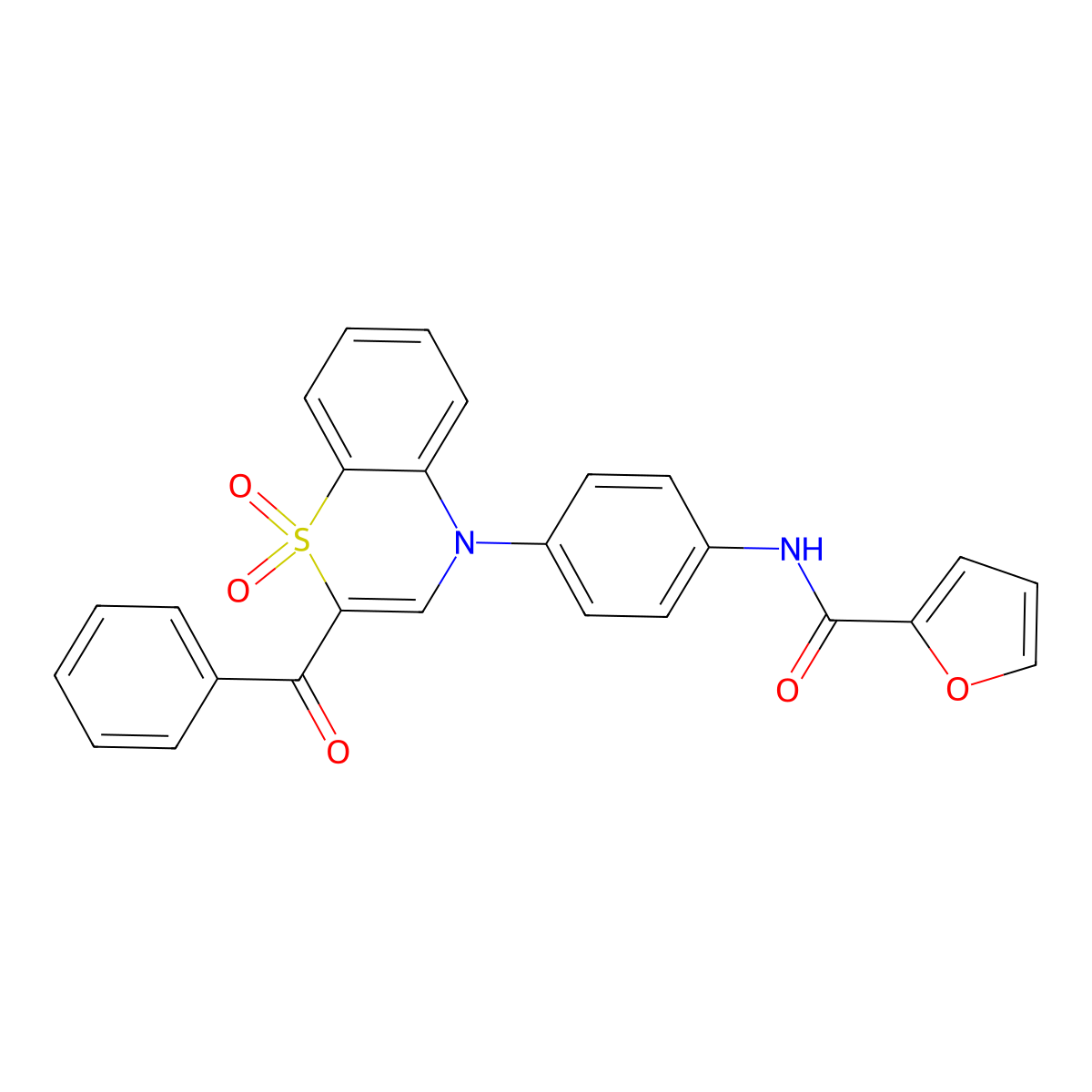 N-[4-(2-benzoyl-1,1-dioxido-4H-1,4-benzothiazin-4-yl)phenyl]-2-furamide molecular structure, CAS 1114658-40-0