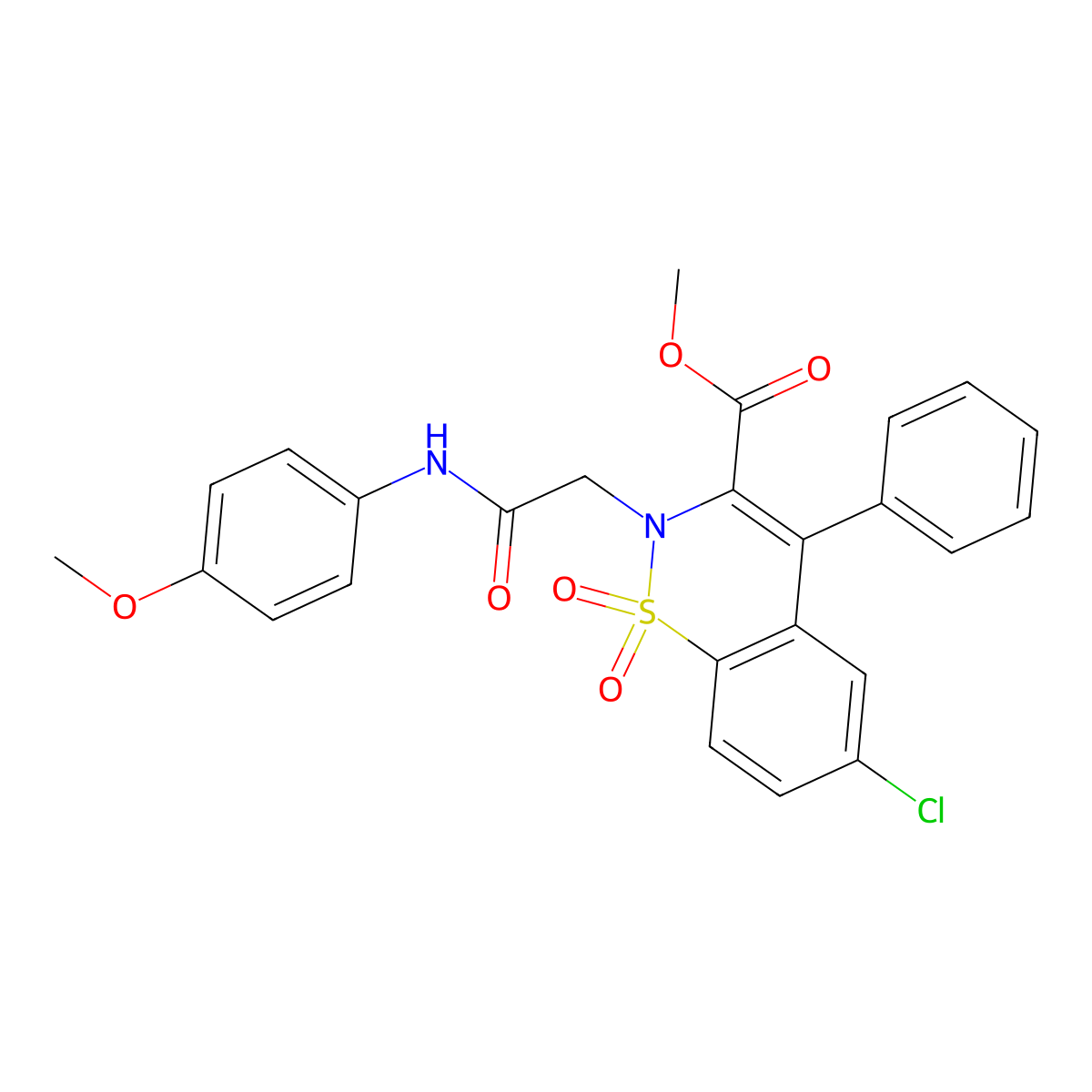 methyl 6-chloro-2-(2-((4-methoxyphenyl)amino)-2-oxoethyl)-4-phenyl-2H-benzo[e][1,2]thiazine-3-carboxylate 1,1-dioxide molecular structure, CAS 1114658-53-5