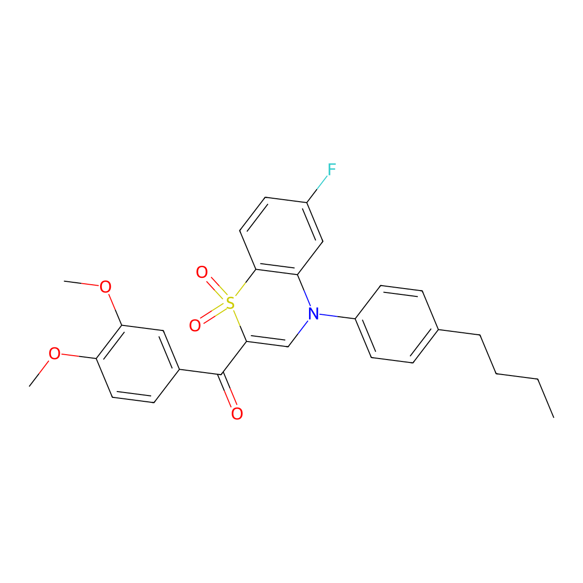 [4-(4-butylphenyl)-6-fluoro-1,1-dioxido-4H-1,4-benzothiazin-2-yl](3,4-dimethoxyphenyl)methanone molecular structure, CAS 1114659-07-2