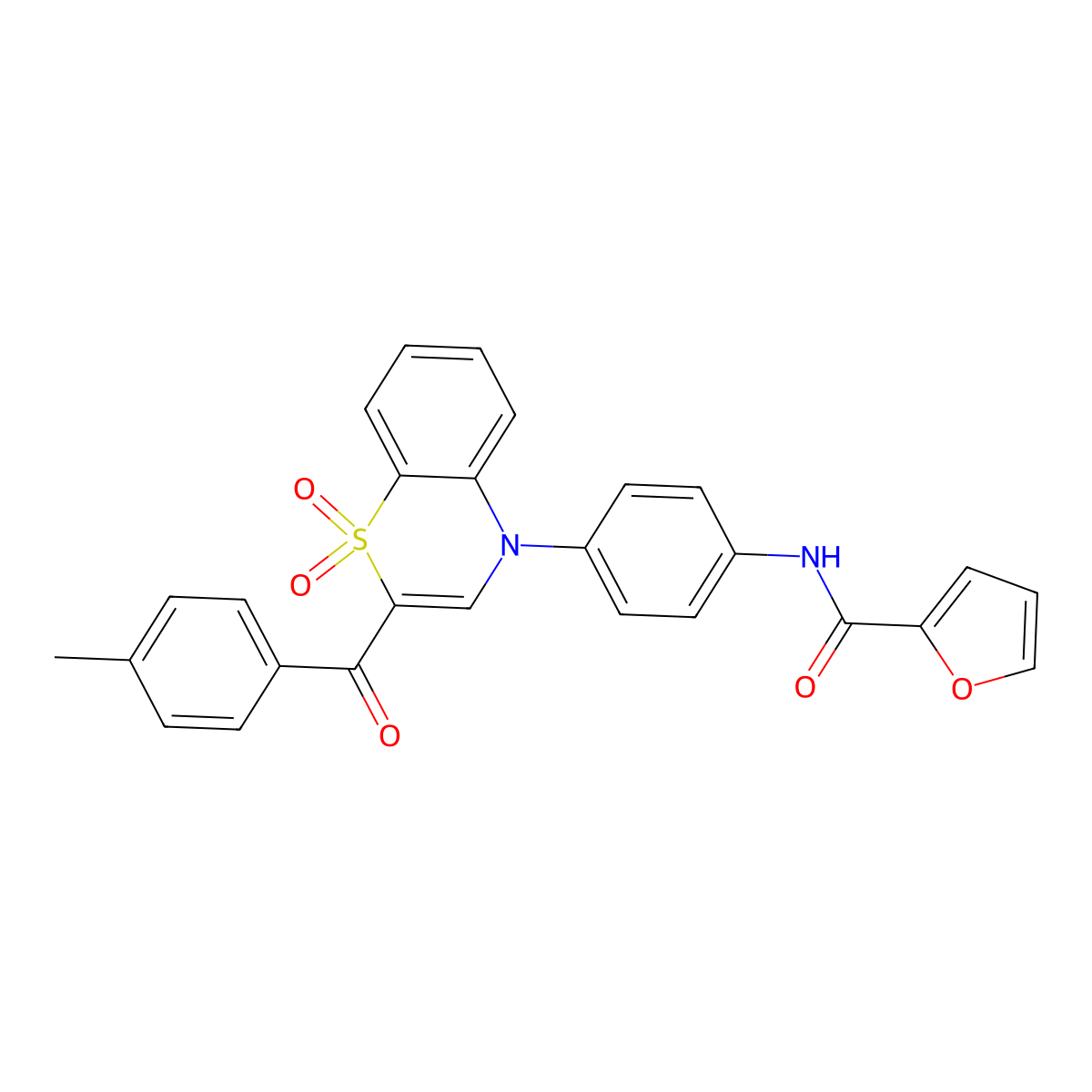N-(4-{2-[(4-methylphenyl)carbonyl]-1,1-dioxido-4H-1,4-benzothiazin-4-yl}phenyl)furan-2-carboxamide molecular structure, CAS 1114659-12-9