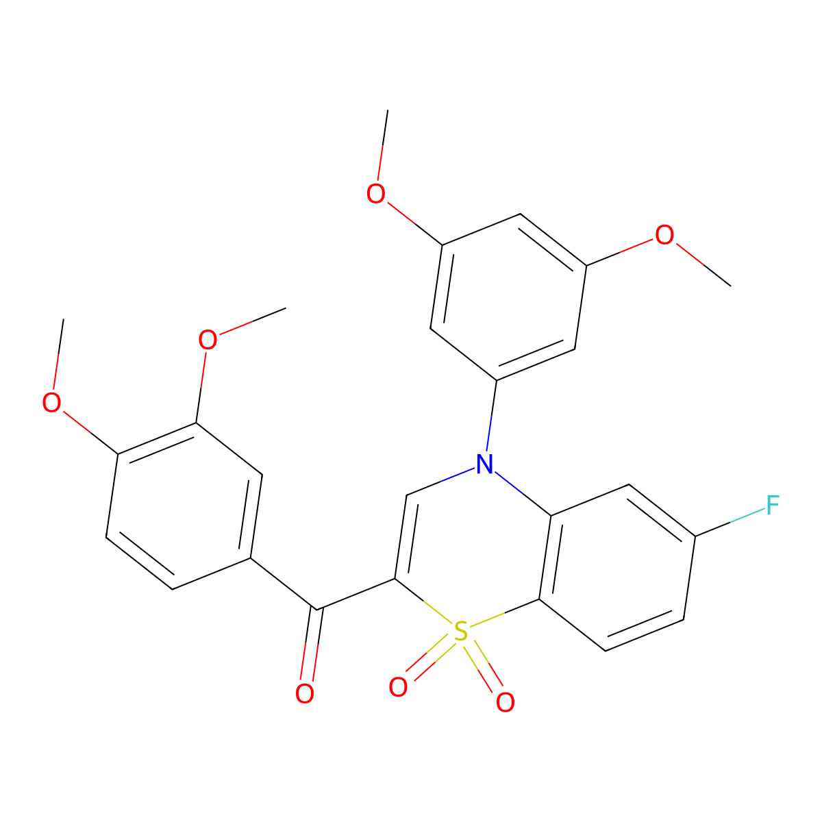 (3,4-dimethoxyphenyl)[4-(3,5-dimethoxyphenyl)-6-fluoro-1,1-dioxido-4H-1,4-benzothiazin-2-yl]methanone molecular structure, CAS 1114659-13-0