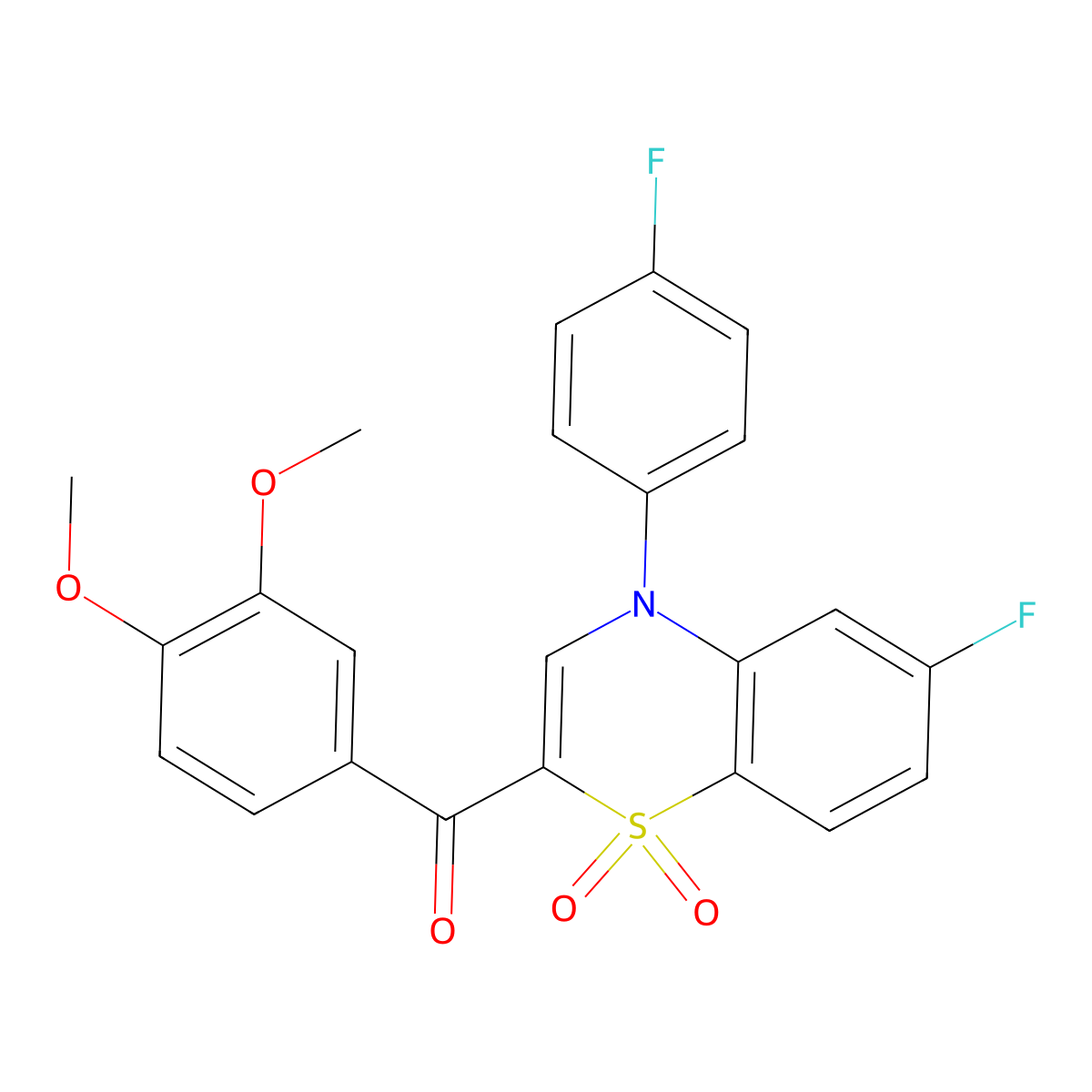 (3,4-dimethoxyphenyl)[6-fluoro-4-(4-fluorophenyl)-1,1-dioxido-4H-1,4-benzothiazin-2-yl]methanone molecular structure, CAS 1114659-25-4