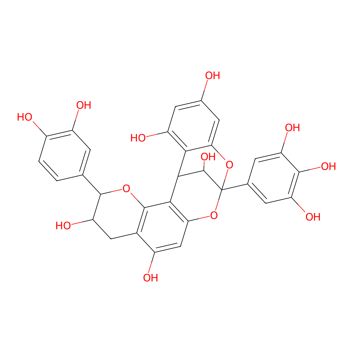 5-(3,4-Dihydroxyphenyl)-13-(3,4,5-trihydroxyphenyl)-4,12,14-trioxapentacyclo[11.7.1.02,11.03,8.015,20]henicosa-2(11),3(8),9,15,17,19-hexaene-6,9,17,19,21-pentol molecular structure, CAS 111466-29-6