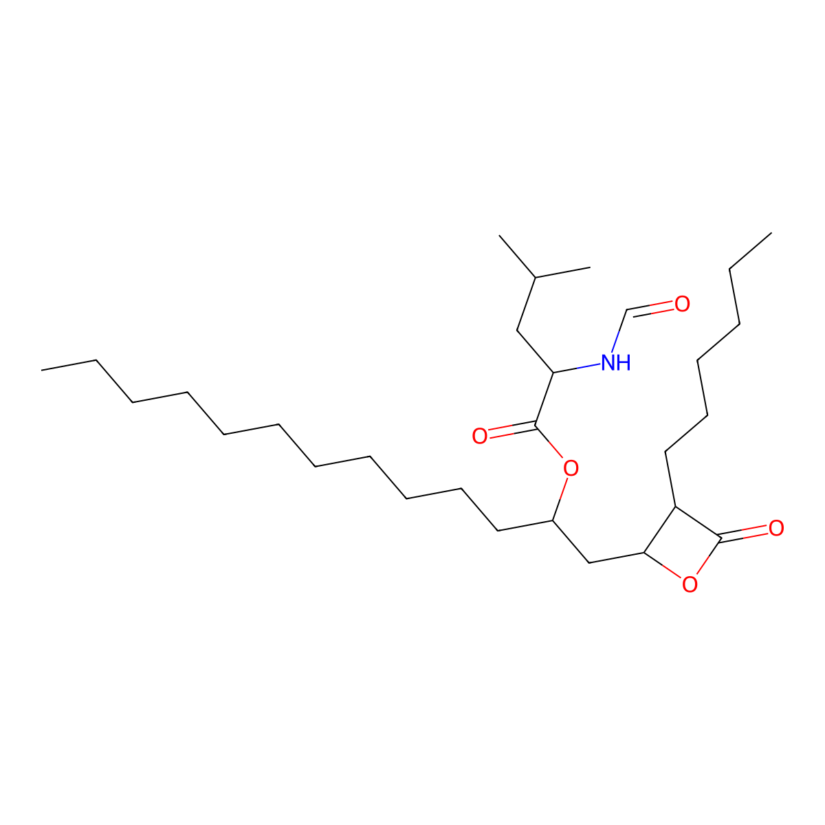 1-(3-Hexyl-4-oxooxetan-2-yl)tridecan-2-yl 2-formamido-4-methylpentanoate molecular structure, CAS 111466-62-7