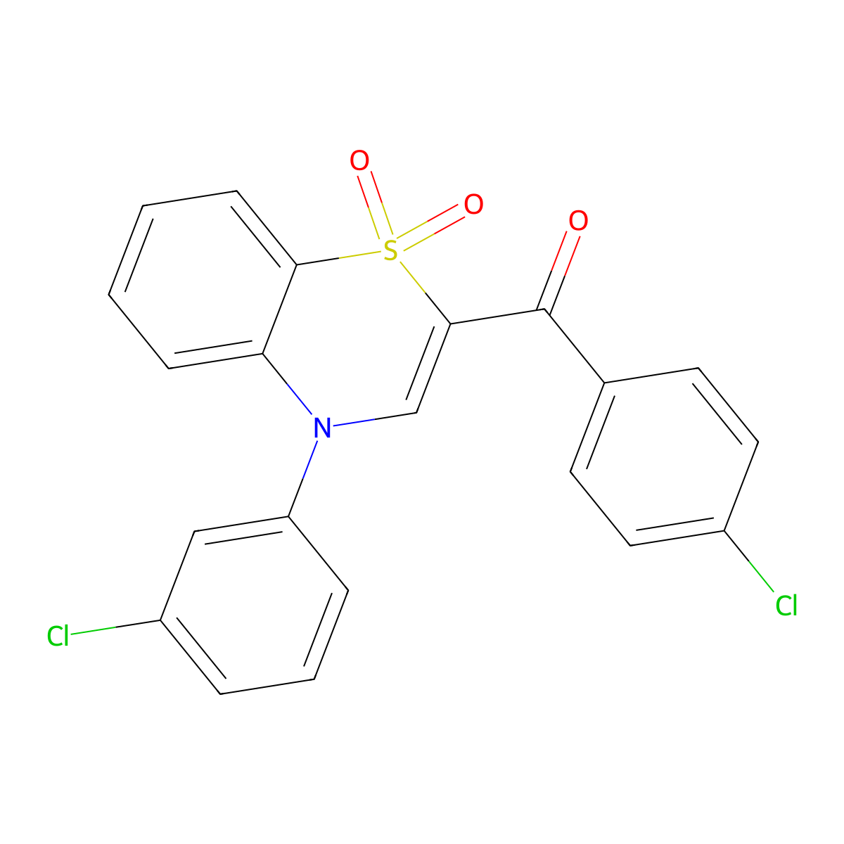 (4-chlorophenyl)[4-(3-chlorophenyl)-1,1-dioxido-4H-1,4-benzothiazin-2-yl]methanone molecular structure, CAS 1114660-32-0