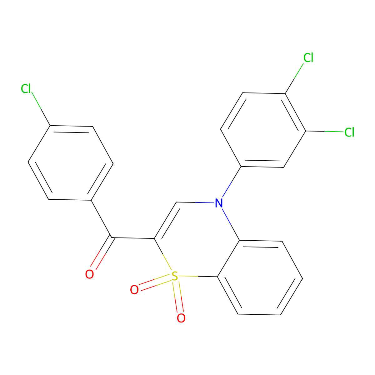 (4-chlorophenyl)[4-(3,4-dichlorophenyl)-1,1-dioxido-4H-1,4-benzothiazin-2-yl]methanone molecular structure, CAS 1114660-37-5