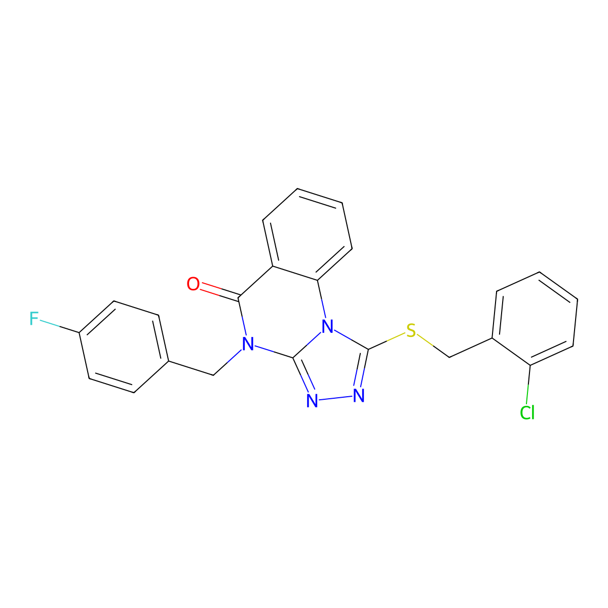 1-[(2-chlorobenzyl)thio]-4-(4-fluorobenzyl)[1,2,4]triazolo[4,3-a]quinazolin-5(4H)-one molecular structure, CAS 1114660-66-0