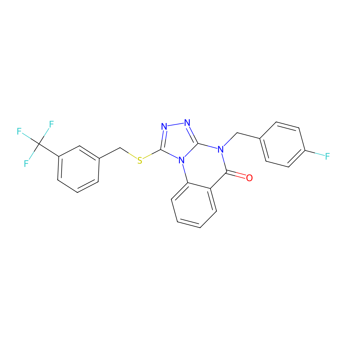 4-(4-fluorobenzyl)-1-{[3-(trifluoromethyl)benzyl]thio}[1,2,4]triazolo[4,3-a]quinazolin-5(4H)-one molecular structure, CAS 1114660-75-1