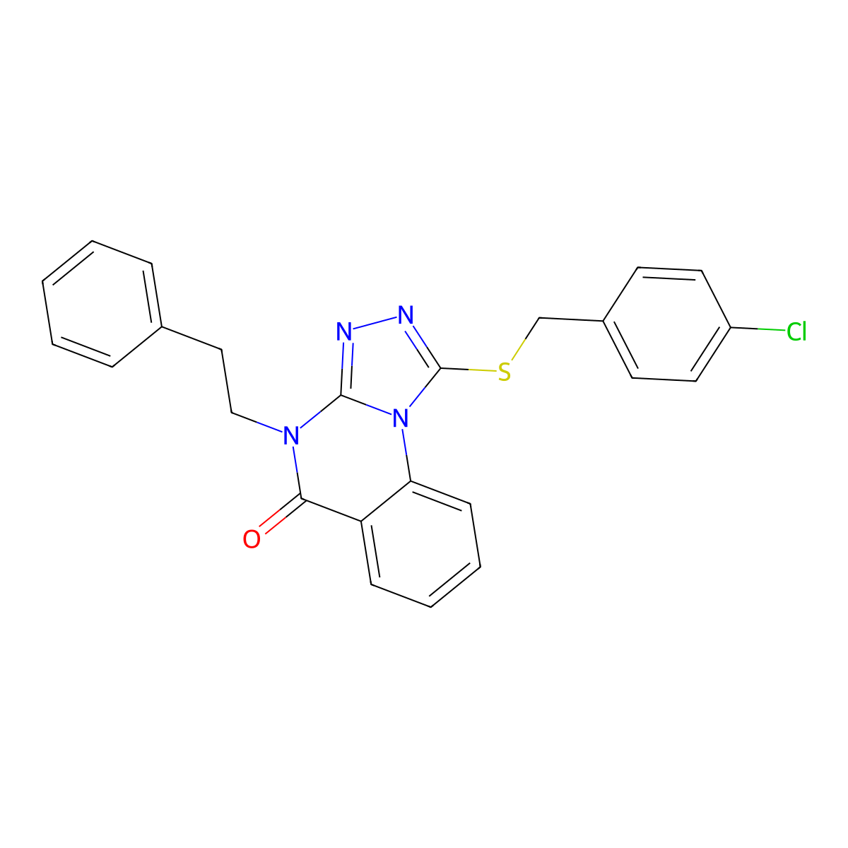 1-((4-chlorobenzyl)thio)-4-phenethyl-[1,2,4]triazolo[4,3-a]quinazolin-5(4H)-one molecular structure, CAS 1114660-91-1