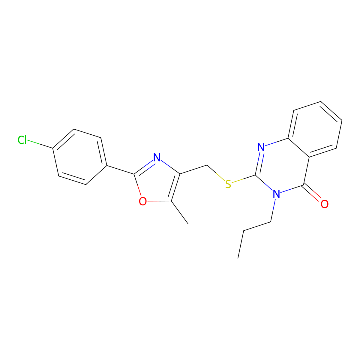 2-(((2-(4-chlorophenyl)-5-methyloxazol-4-yl)methyl)thio)-3-propylquinazolin-4(3H)-one molecular structure, CAS 1114660-92-2