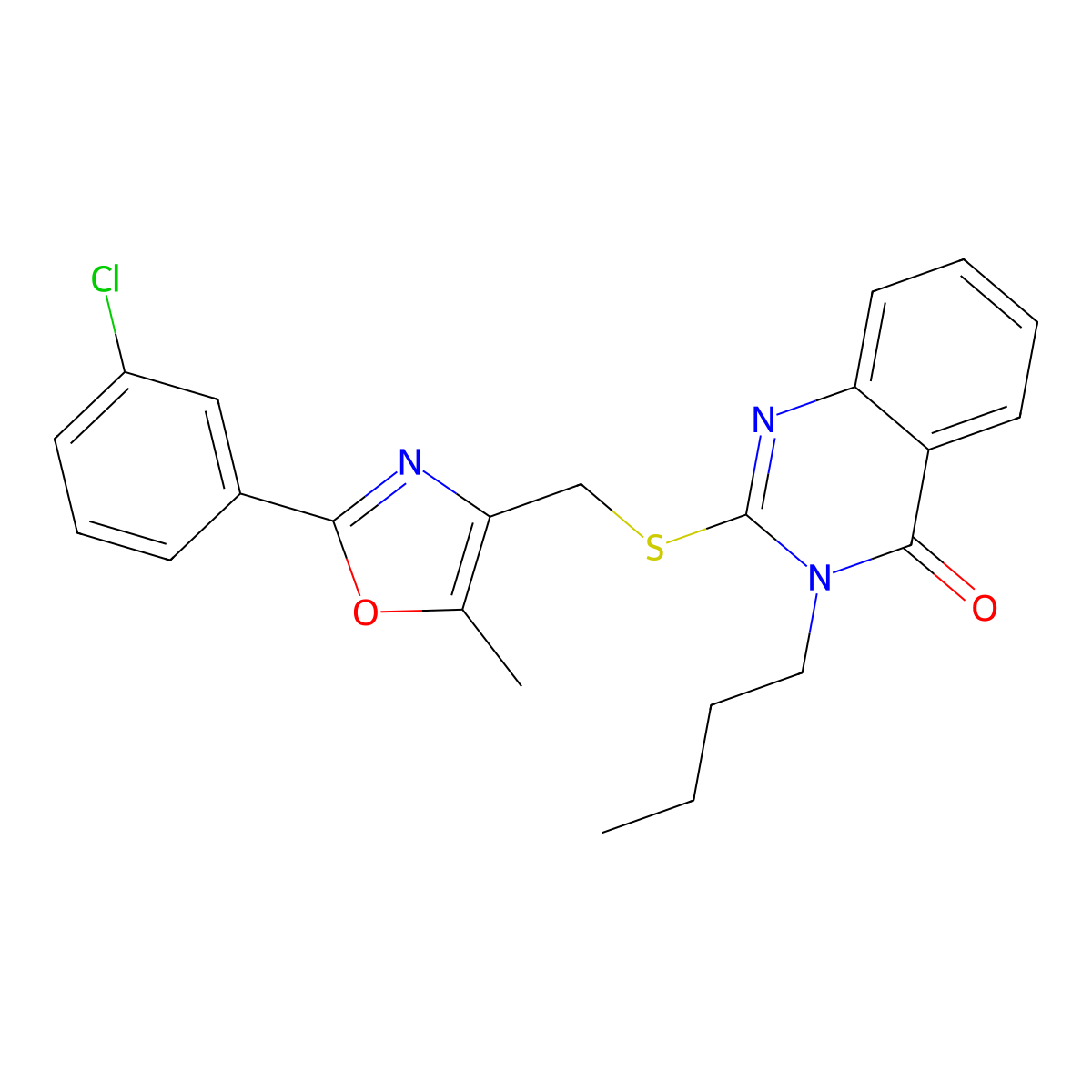 3-butyl-2-(((2-(3-chlorophenyl)-5-methyloxazol-4-yl)methyl)thio)quinazolin-4(3H)-one molecular structure, CAS 1114661-00-5