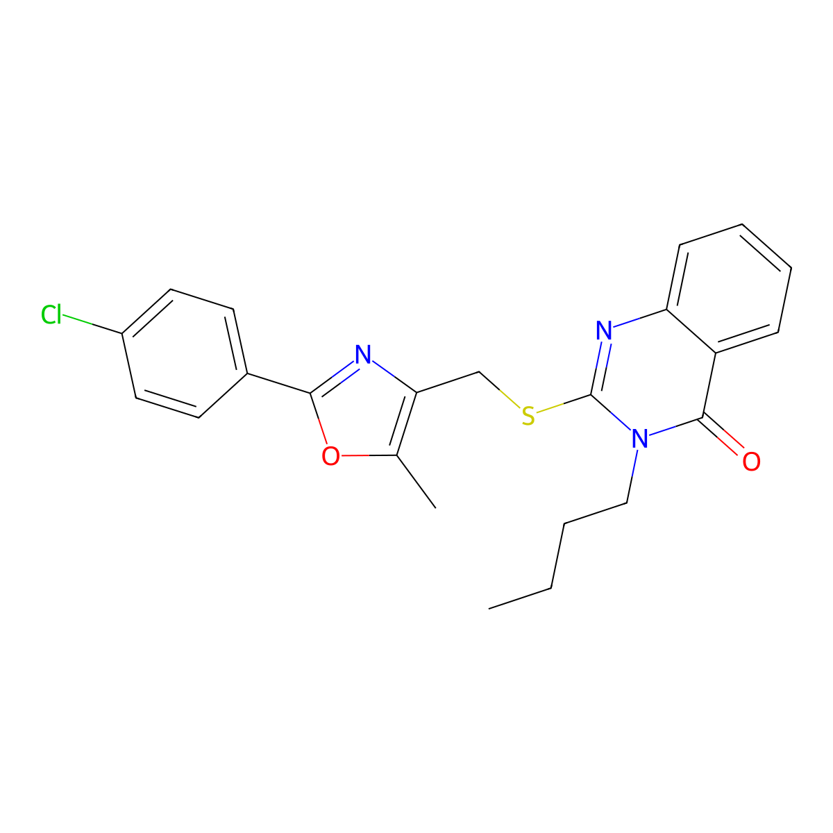 3-butyl-2-(((2-(4-chlorophenyl)-5-methyloxazol-4-yl)methyl)thio)quinazolin-4(3H)-one molecular structure, CAS 1114661-04-9
